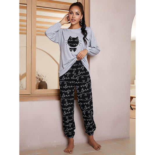 Home Wear Women Autumn Winter Long Sleeves Pajamas Suit Can Be Worn outside Delivery  S Light Grey 