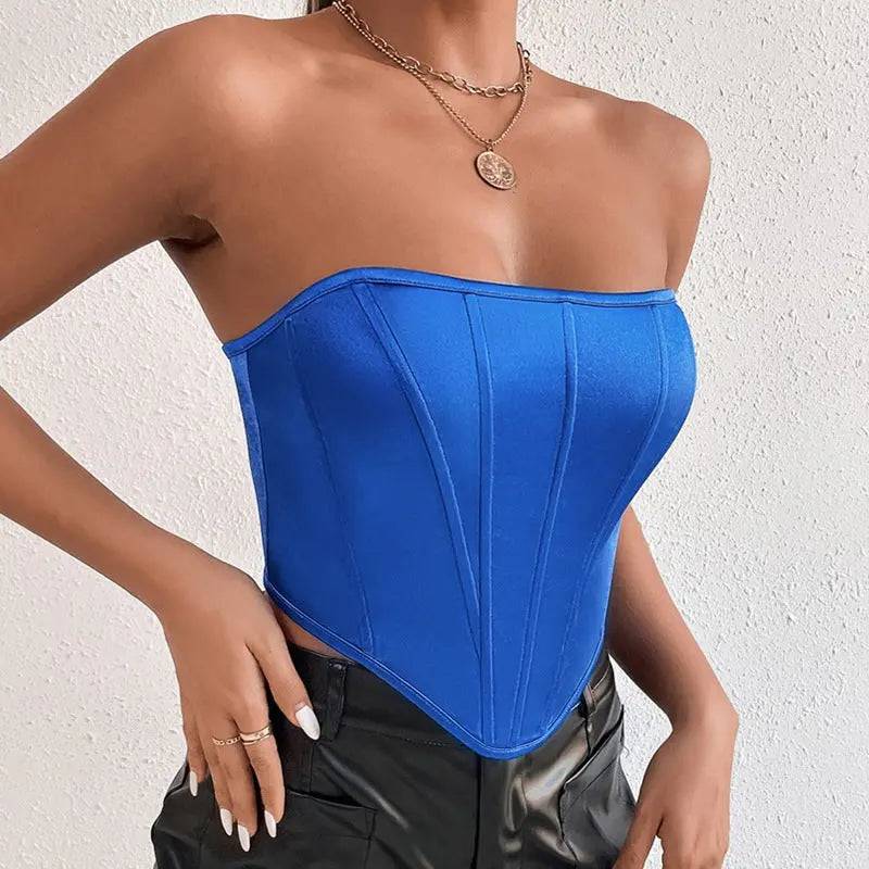 Sleek Glossy Diamond Backless Corset Bandana  XS royal blue 