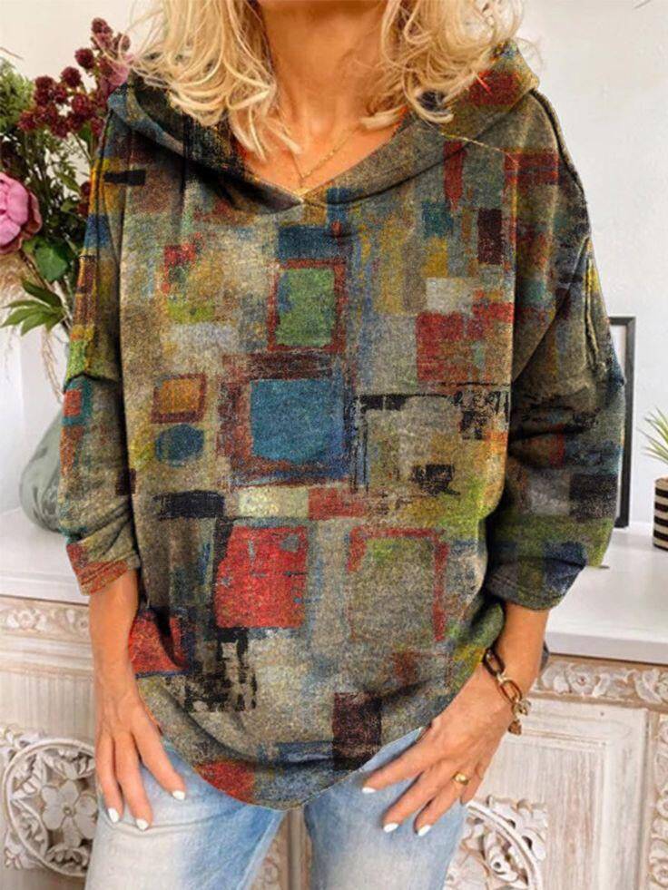 Printed Oversized Hooded Sweater for Plus Size Women  XL Coffee 