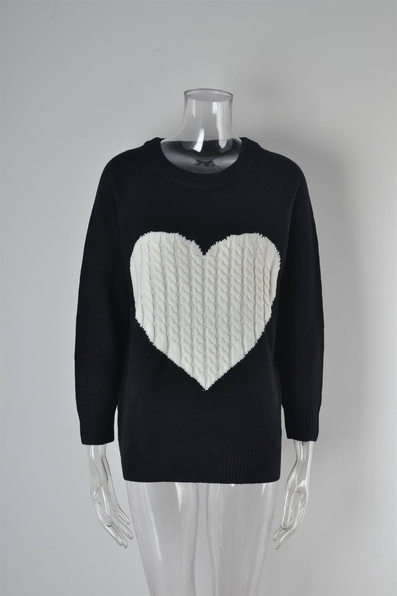 Knitwear Women Autumn Winter Women Knitwear Heart Trendy Pullover Sweater Women  S Black White Heart 