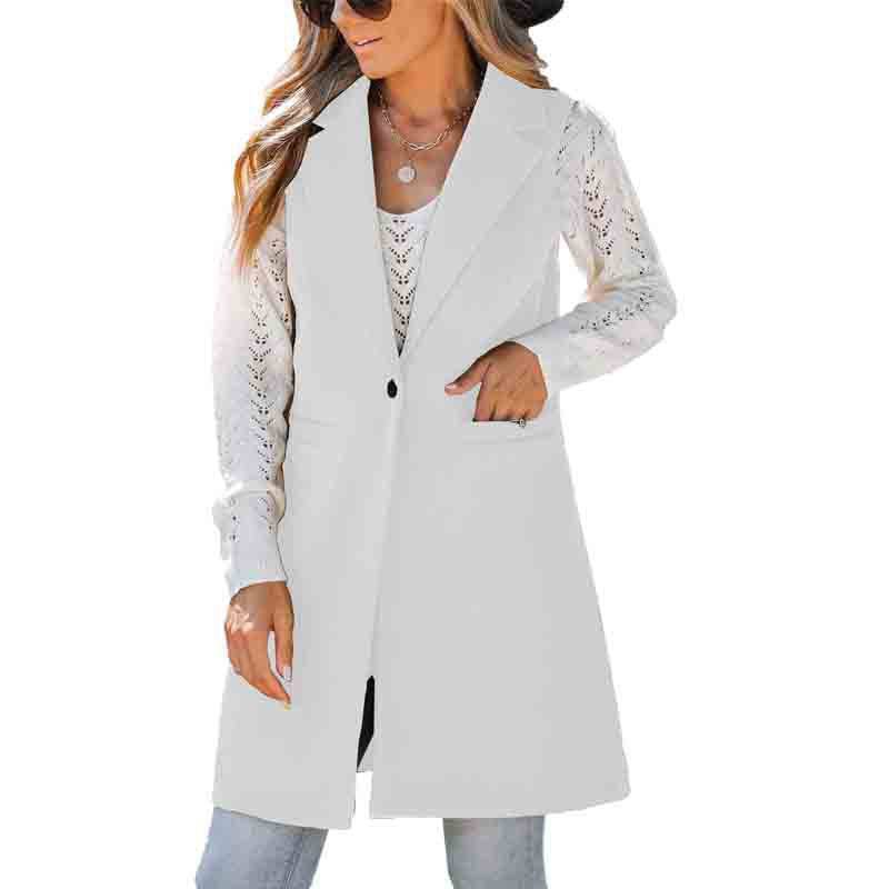 Sleeveless Long Woolen Coat for Women  S White 