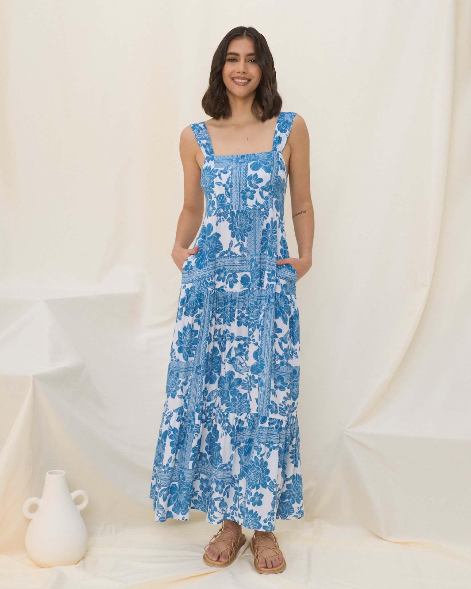 Blue Bohemian Vacation Beach Dress
