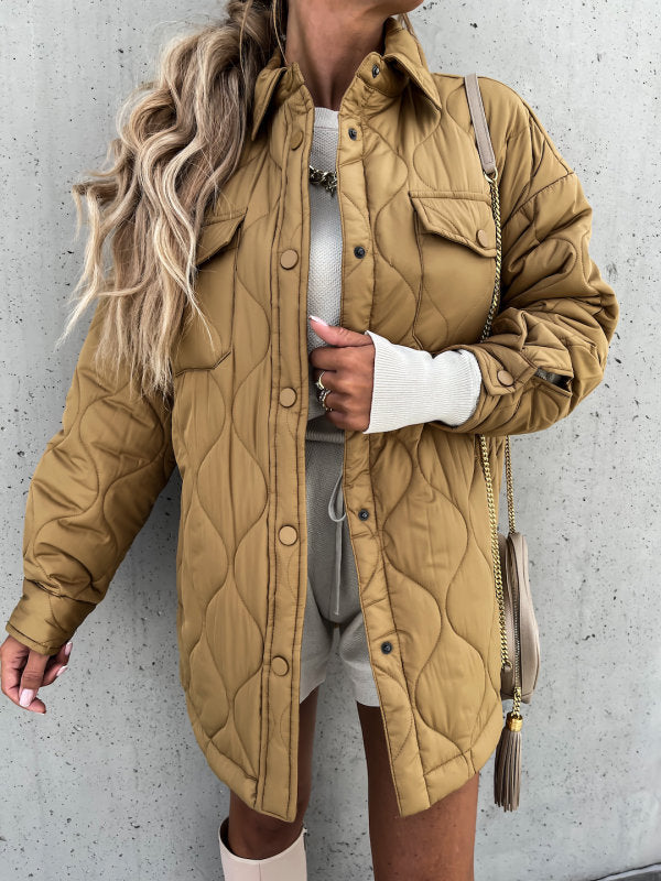 Autumn Winter Plaid Casual Trend Collared Single Breasted Cotton-Padded Coat - Wild Amber Fashion