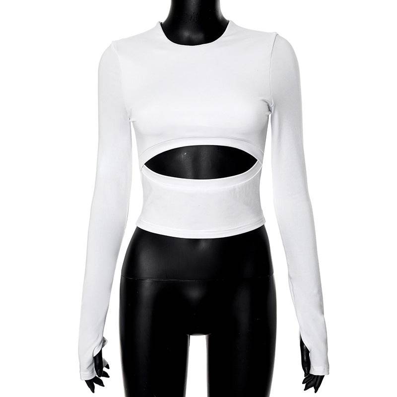 Hollow Out Cutout Long Sleeve Cropped Top  S White 