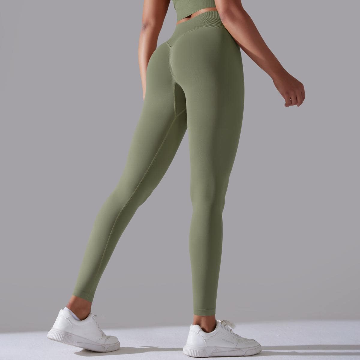 Seamless Cross Beauty Back Yoga Set for Women  S Trousers-Green-Gray 