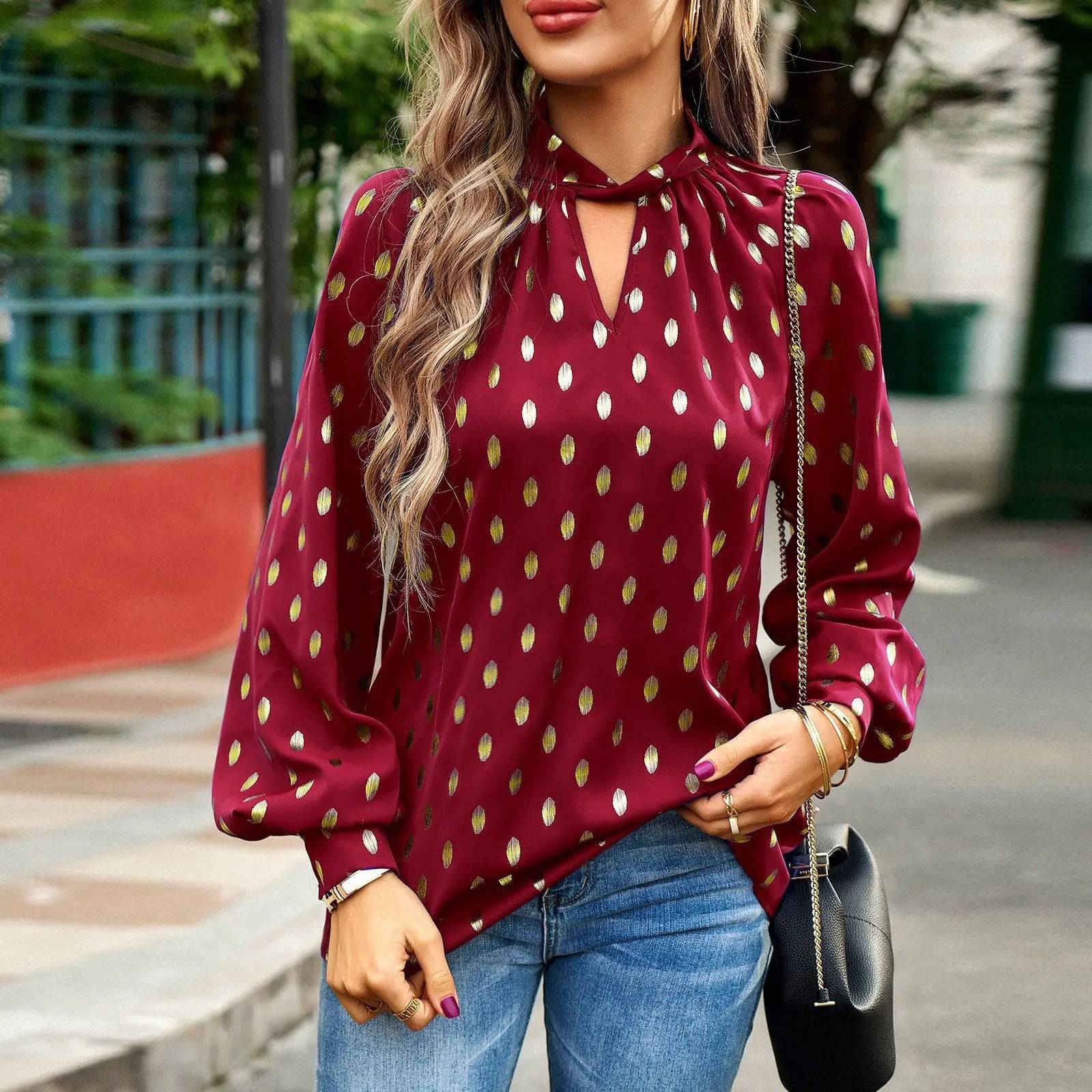 Long Sleeved Shirt Women Autumn Winter Office Top  L Burgundy 