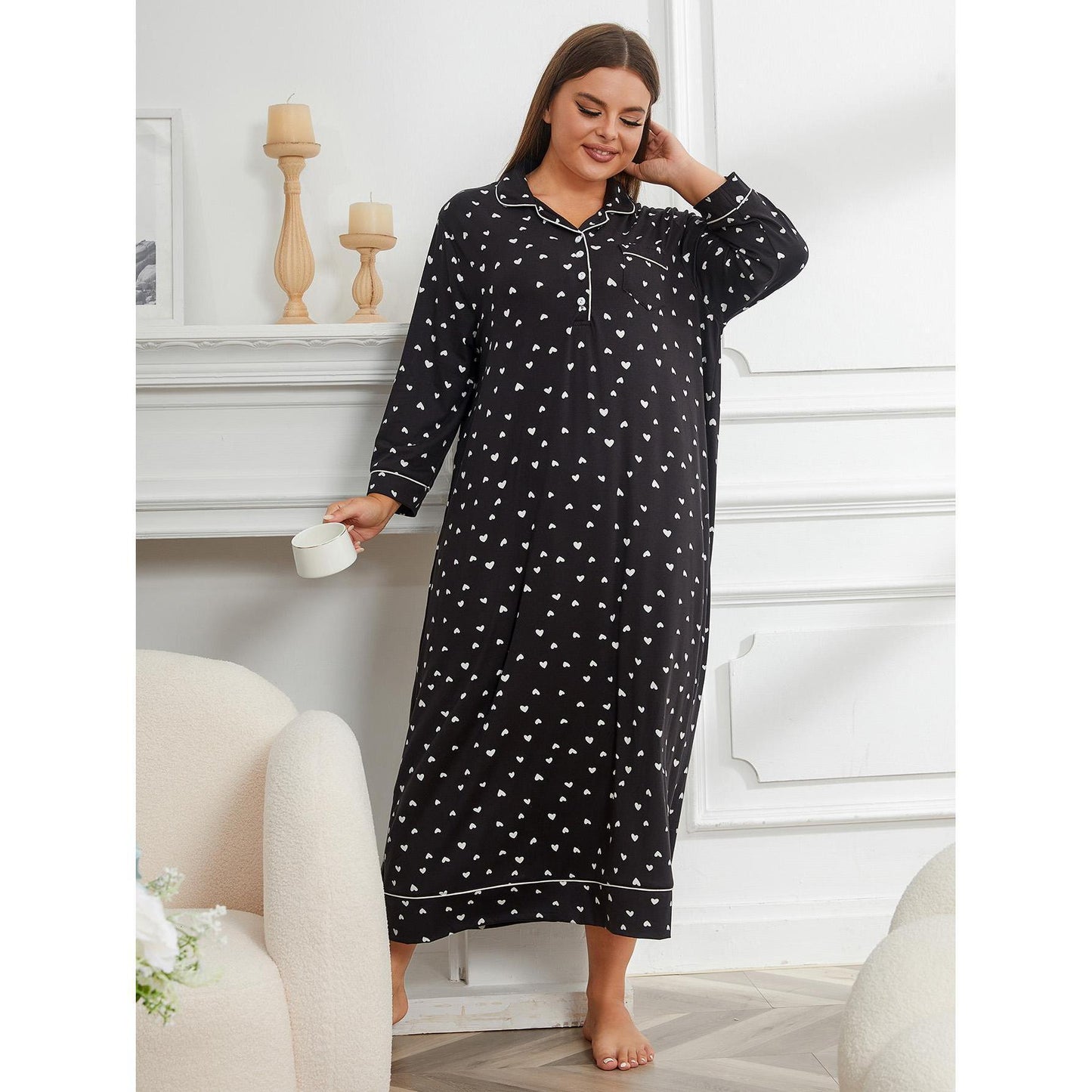 Plus Size Pajamas Women Autumn Winter Long Sleeve Nightdress Home Can Be Worn outside - Wild Amber Fashion