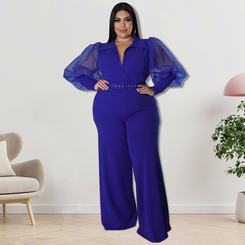 Plus Size Women Clothes Spring Collar Jumpsuit - Wild Amber Fashion