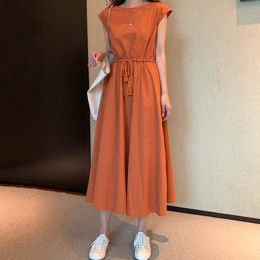 Retro Dress Women Summer Gentle Elegant Can Waist Trimming Loose plus Size Cotton Linen Large Swing Dress - Wild Amber Fashion