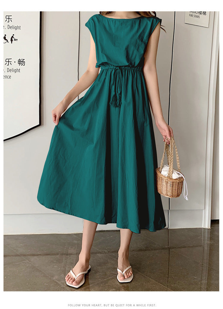 Retro Dress Women Summer Gentle Elegant Can Waist Trimming Loose plus Size Cotton Linen Large Swing Dress - Wild Amber Fashion