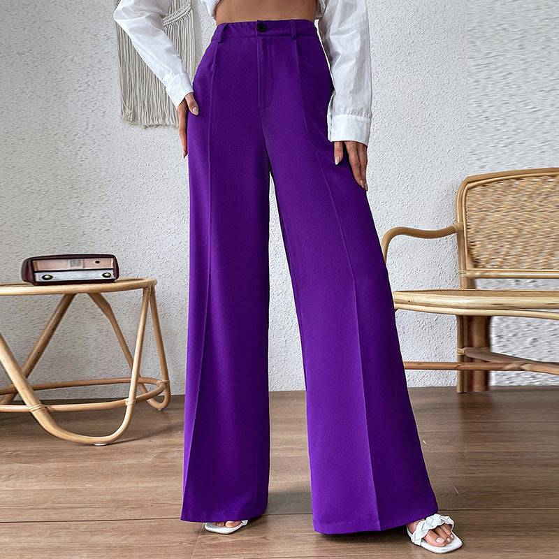 Elevate your Style with High-Waist Wide Leg Casual Trousers  S Purple 