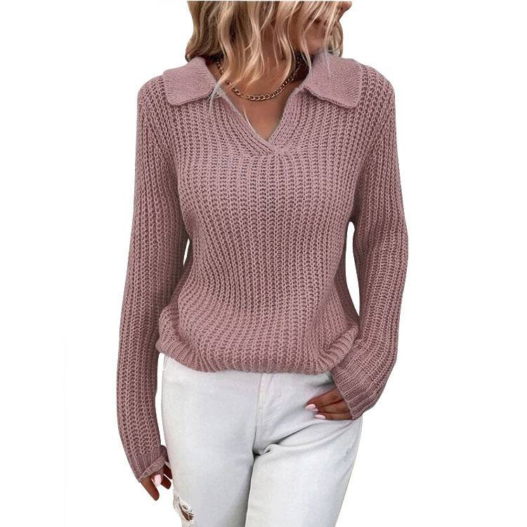 Women's Slim Fit Long Sleeve Polo Collar Knitted Sweater for Fall/Winter  S Pink 