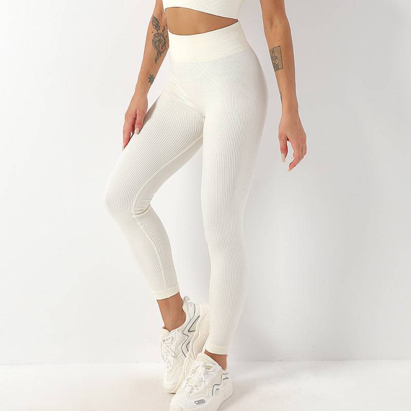 High Waist Seamless Ribbed Yoga Pants for Women  S Ivory 