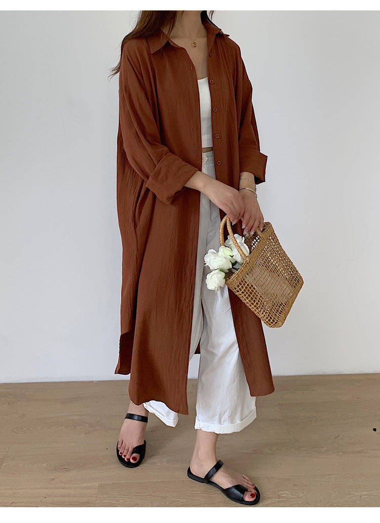 Shirt Dress High Grade Summer Women Niche Age Reducing Solid Color Loose Fitting Maxi Dress - Wild Amber Fashion