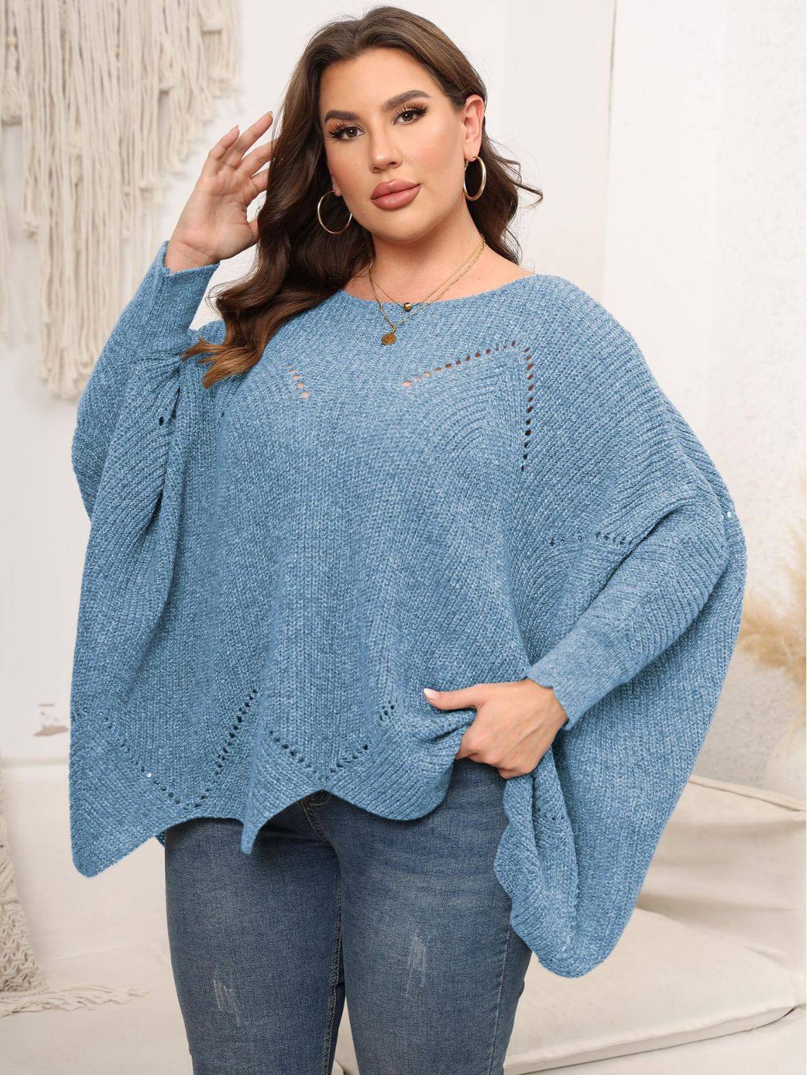 Stylish Plus Size Women's Woven Pullover for Autumn and Winter  1XL Blue 