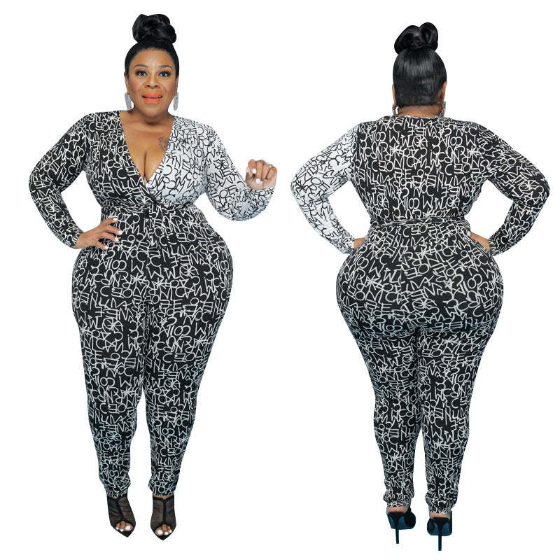 Plus Size Women Clothing Summer New Irregular Asymmetric Letters Fashion Jumpsuit New - Wild Amber Fashion