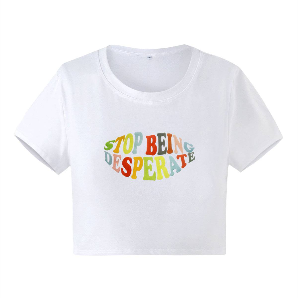 Graphic Print Slim Fit Crew Neck Cotton Tee  S White 