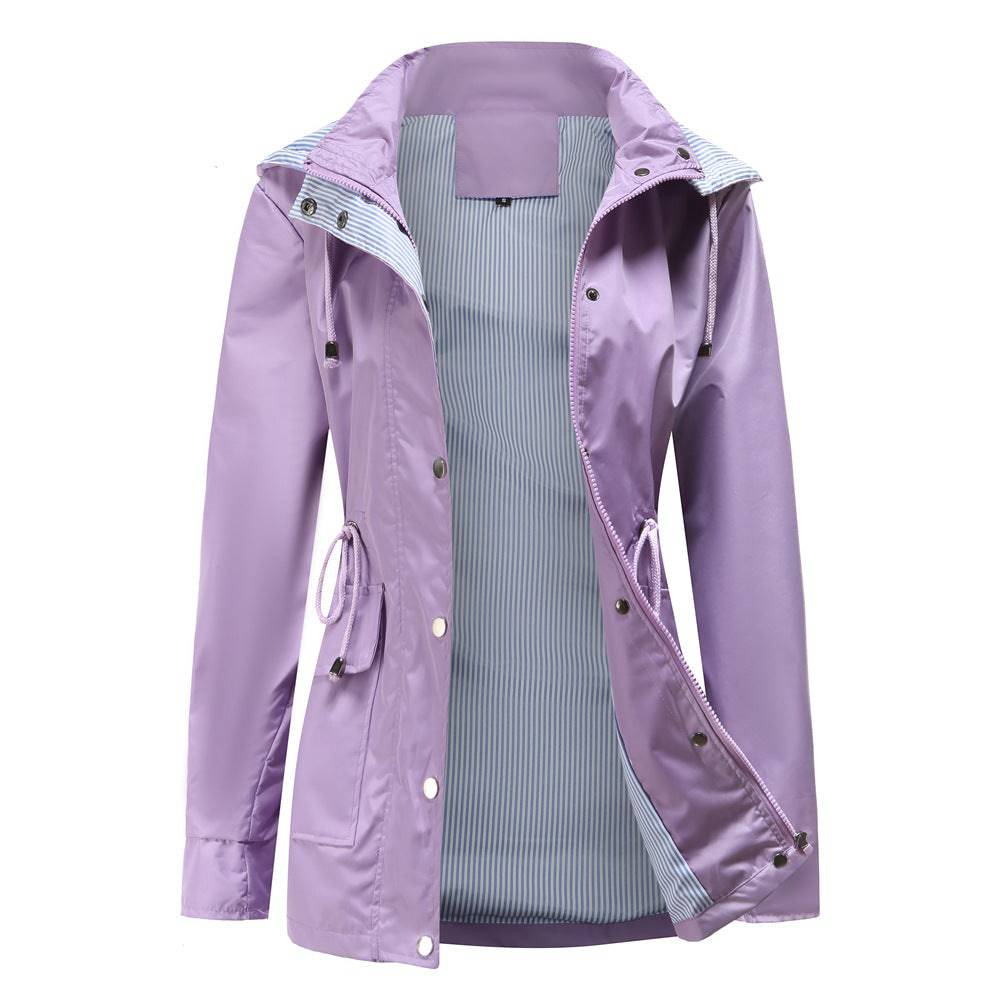 New Spring Autumn Detachable Hat Windbreaker Women Women Clothing Striped Inner Coat Plus Size Women  S Lavender Purple 