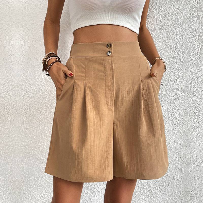 High Waisted Solid Color Shorts for Women, Perfect for Summer  S Khaki 