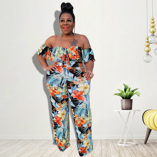 Plus Size Women Clothing Summer New off-the-Neck Jumpsuit - Wild Amber Fashion