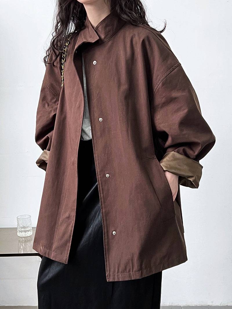 Elevate Your Wardrobe with This Classic Japanese Minimalist Trench Coat for Women  M（模特尺码） Brown 