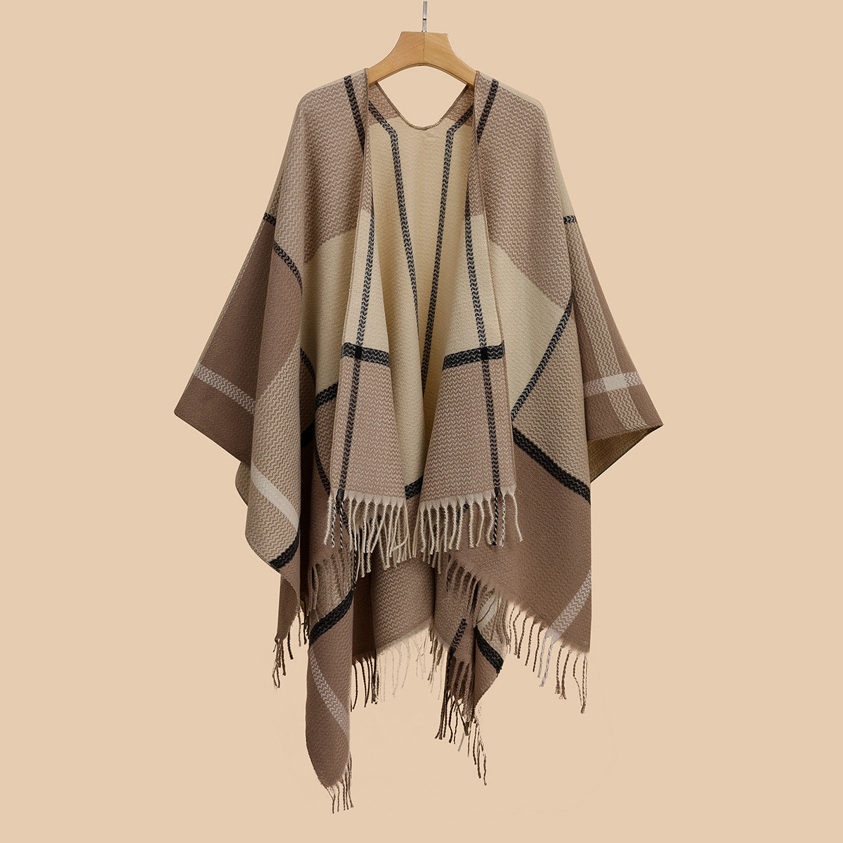 Best Seller Shawl Plaid Double Sided Cape Cloak Fleece Lined Thick Split Towel - Wild Amber Fashion