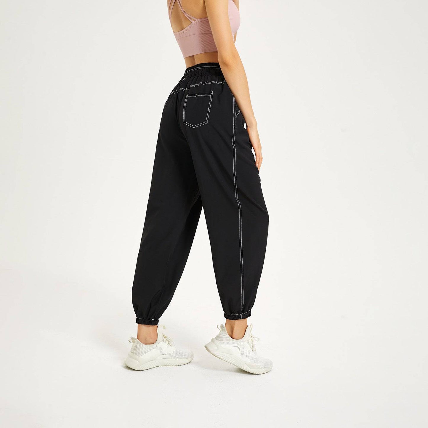 Summer High Waist Sporty Loose Fit Running Trousers for Women  S Classic Black 