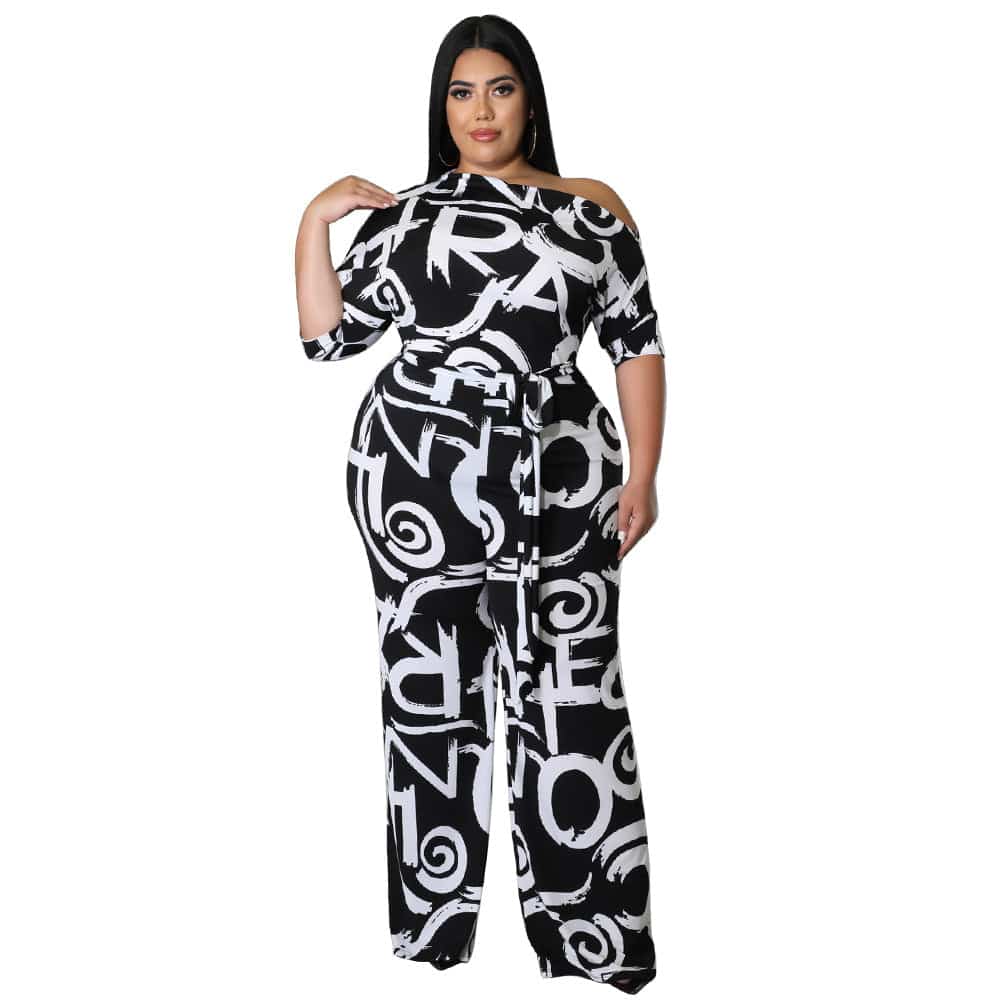 Sophisticated Baroque Printed Plus Size Jumpsuit Trousers for Women  L Black 