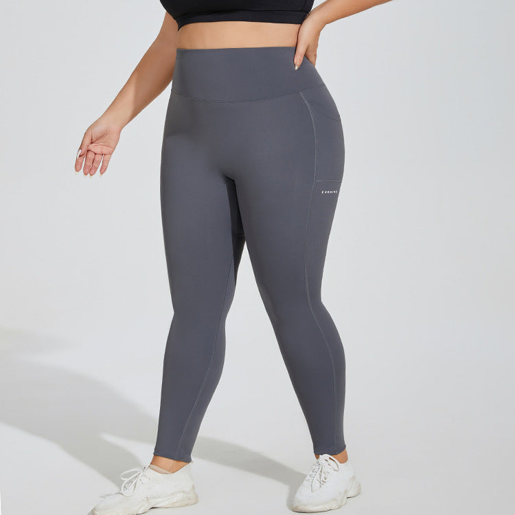 Letter Graphic High Waist Plus Size Yoga Pants with Pockets  1XL Graphite Gray 