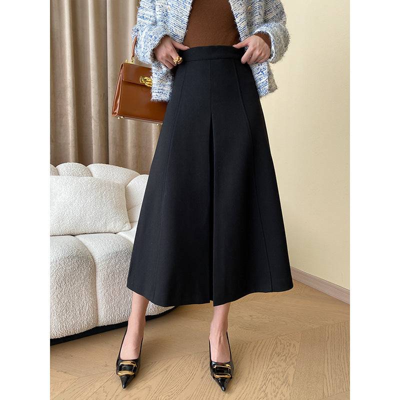 High Rise Woolen Skirt with Non-Ironing Feature  S Black 