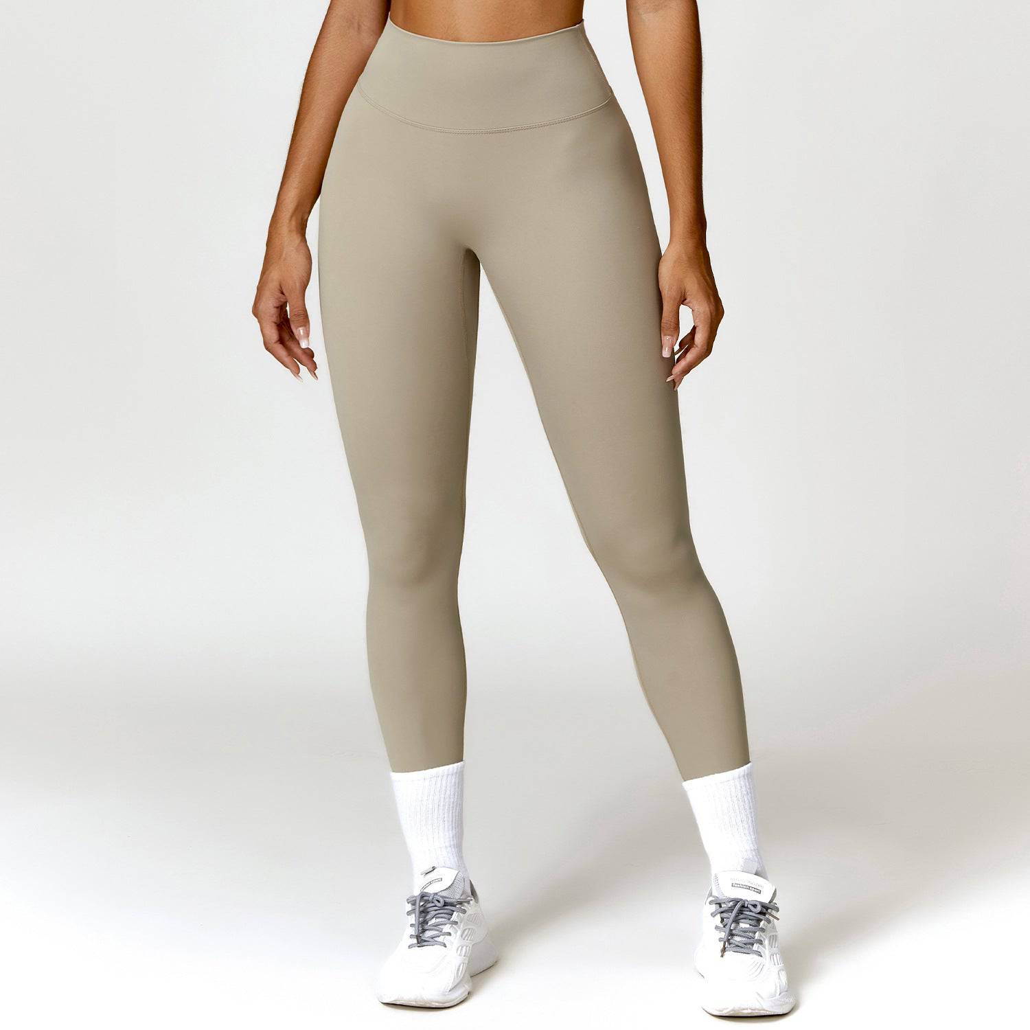 Slim Fit High Waist Yoga Pants with Quick Drying Brushed Fabric and Belly-Hugging Design  S Camel Brown 