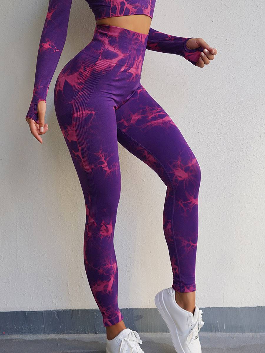 Tie Dye Yoga Set for Women: High Waist, Slim Fit, Long Sleeve Sports Suit  S Purplish Red Yoga Trousers 