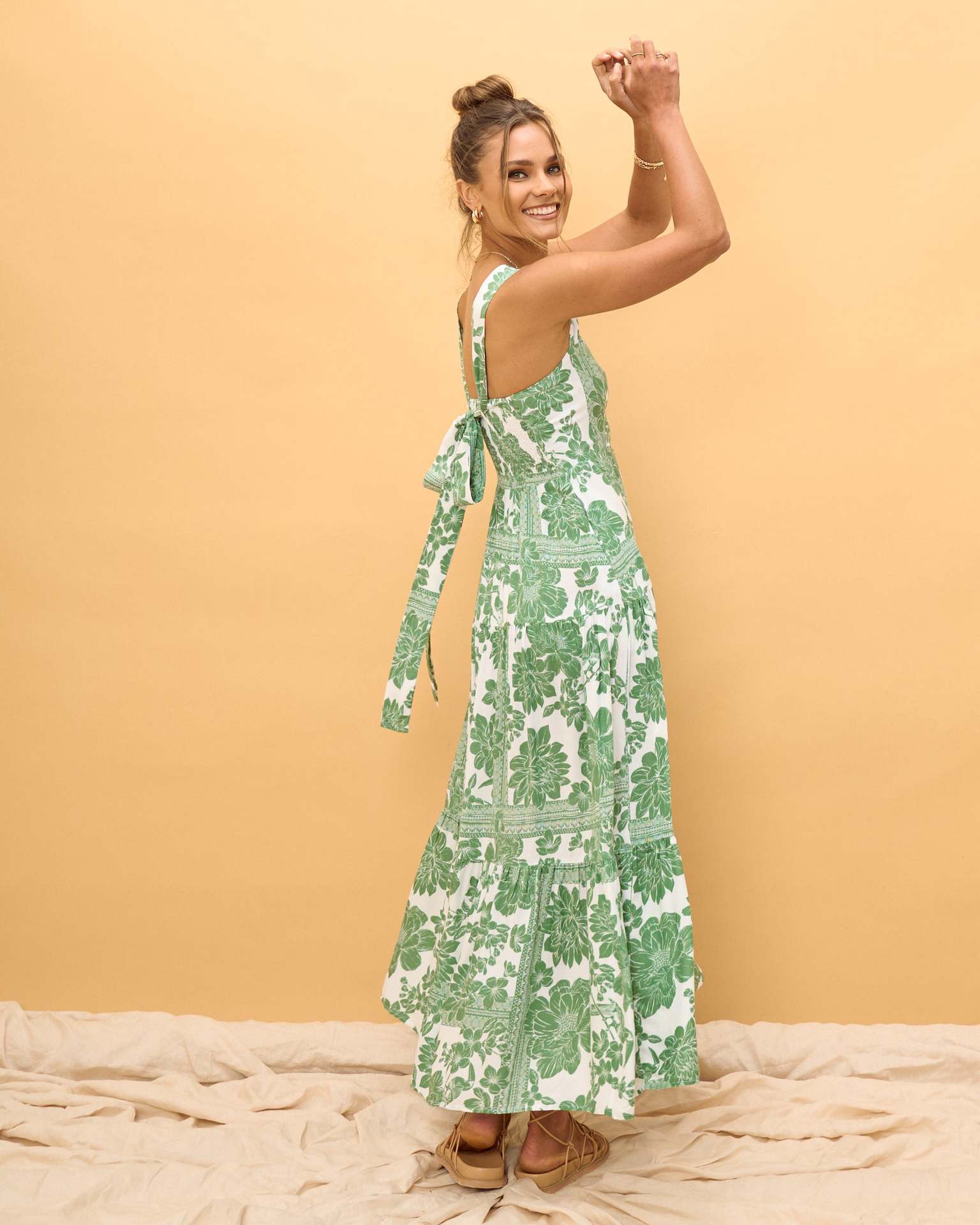 Green Bohemian Vacation Beach Dress
