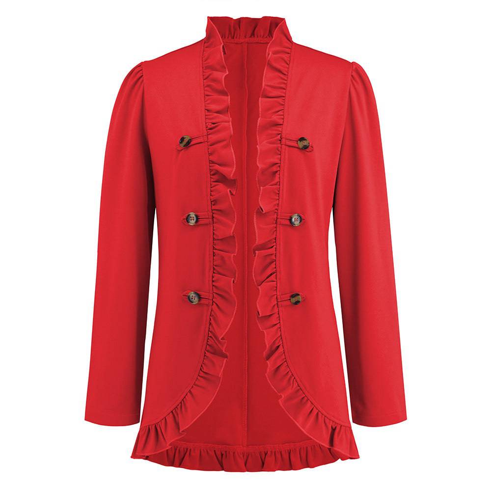 Women's Ruffled Cardigan with Double-Breasted Closure  S Red 