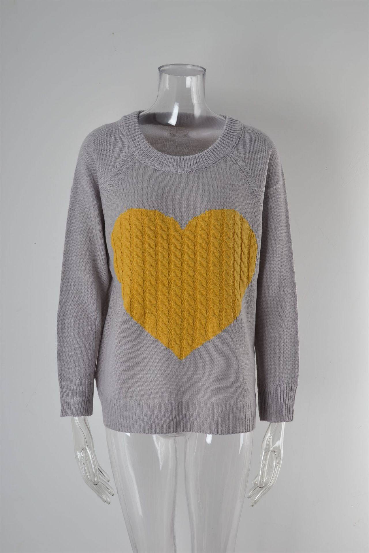 Knitwear Women Autumn Winter Women Knitwear Heart Trendy Pullover Sweater Women  S Gray Yellow Core 