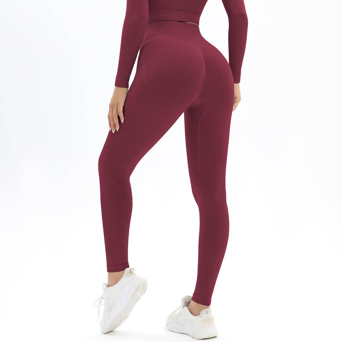 Sculpted Curves Yoga Pants for Women: High Waist Stretch Fitness Leggings with Hip-Enhancing Design  S Wine Red 