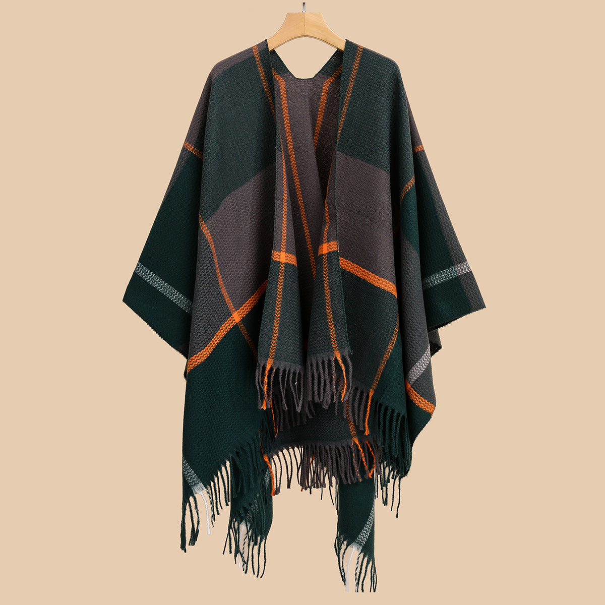 Best Seller Shawl Plaid Double Sided Cape Cloak Fleece Lined Thick Split Towel - Wild Amber Fashion