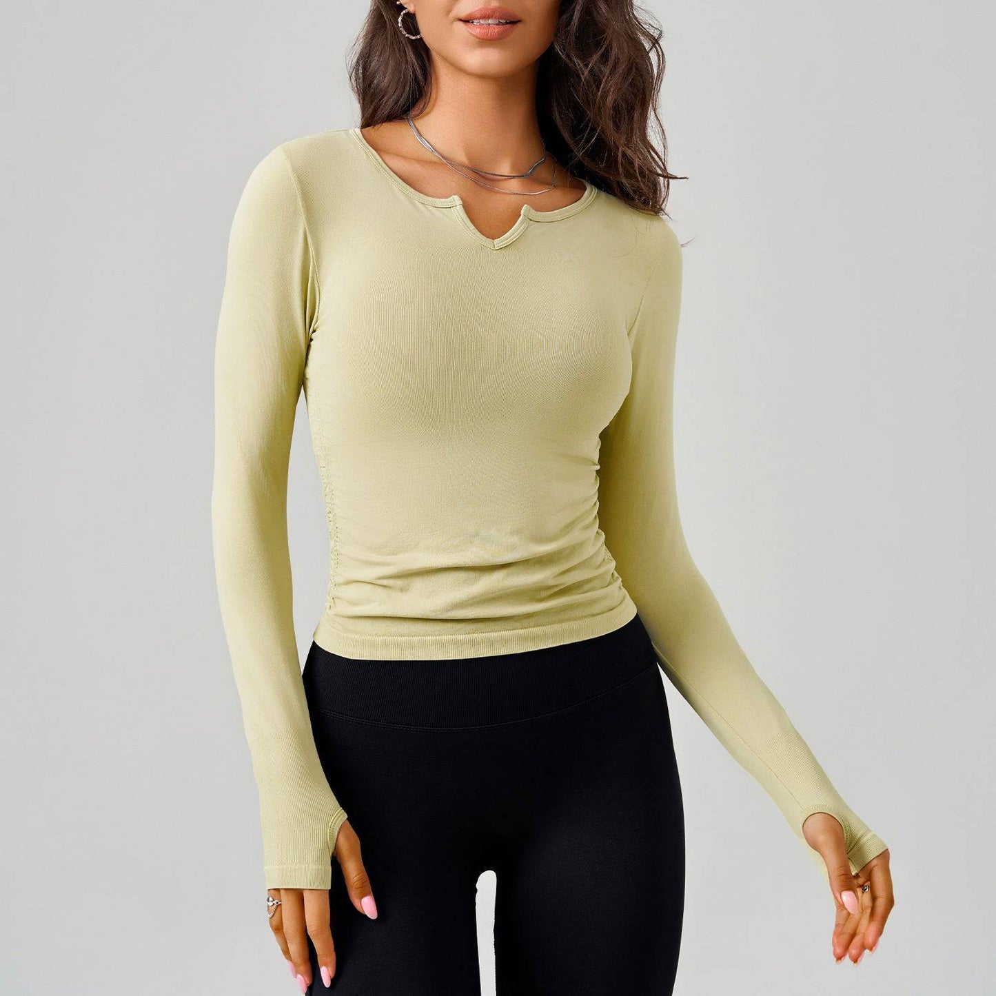 Women's Quick-Drying Long Sleeve Exercise Top for Autumn and Winter  S Green 