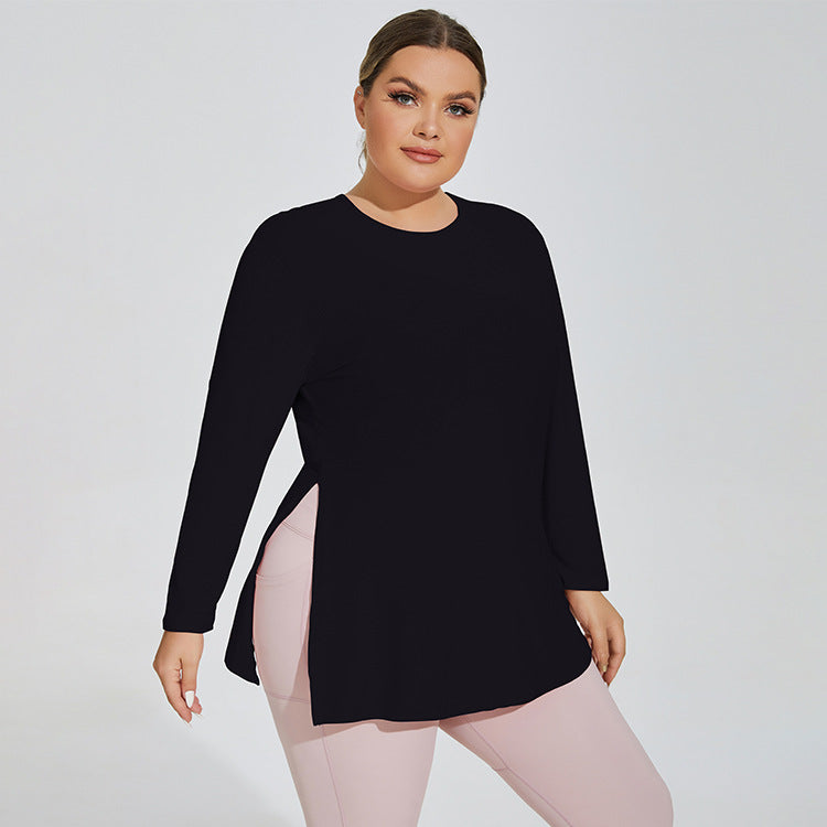 Plus Size Long Sleeve Hooded Sports Top for Women  1XL Quiet black 