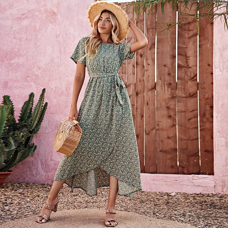 Floral Boho Vacation Dress for Women  XS Green 