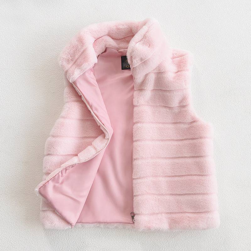 Faux Fur Vest with Cozy Stand Collar for Women  S Pink 