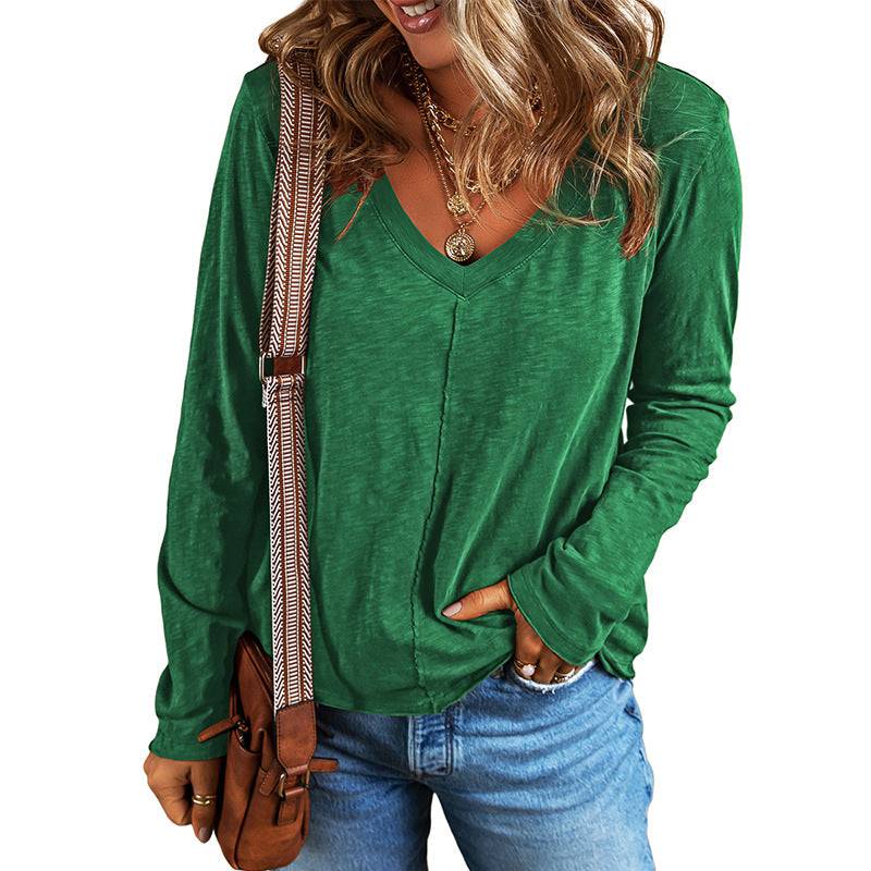 Elegant V-Neck Long Sleeve Casual Sweater for Women  S Green 