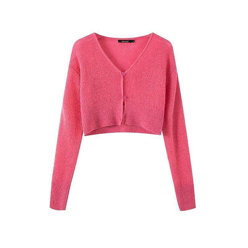 Slim Fit Cotton Knitted Single-Breasted Cardigan for Women  S Pink 