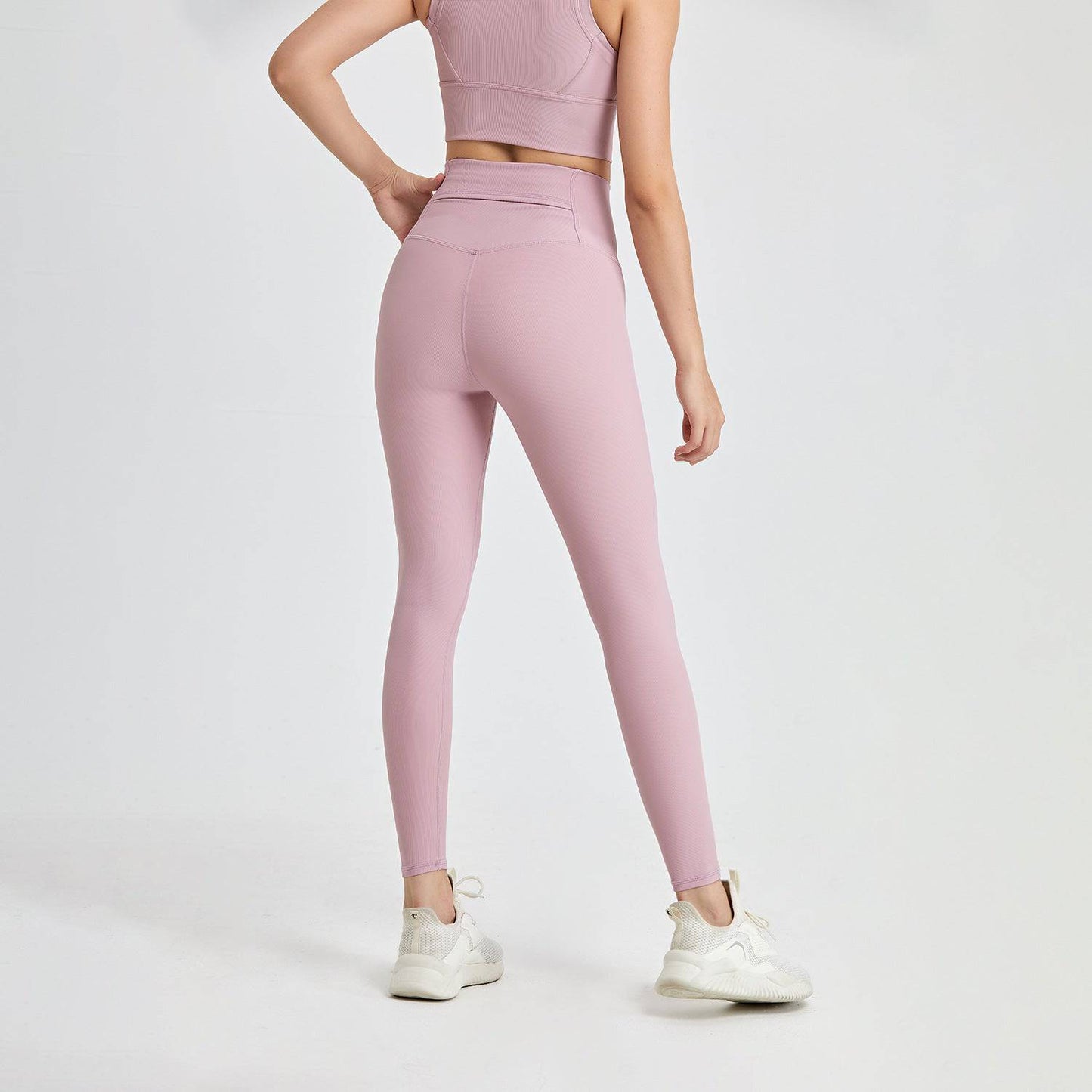 High-Waisted Nude-Feel Yoga Pants with Pockets for Workouts  S Cow Milk Rose Pink 