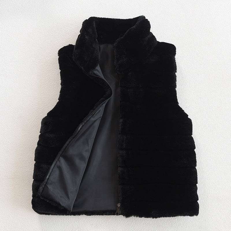 Faux Fur Vest with Cozy Stand Collar for Women  S Black 