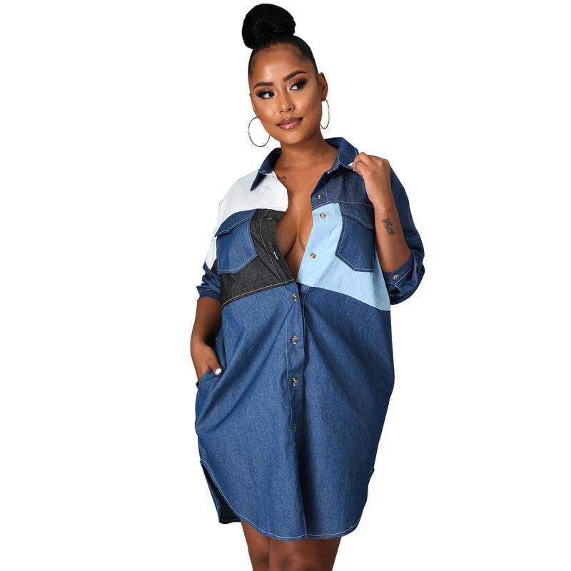 Women's Plus Size Blue Denim Long-Sleeve Shirt  S Blue 