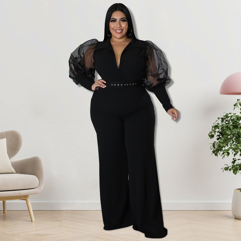 Plus Size Women Clothes Spring Collar Jumpsuit - Wild Amber Fashion