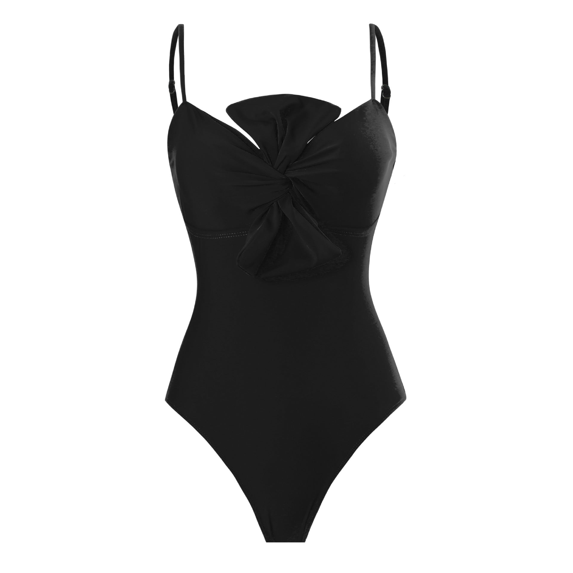 French Retro Bow Design One-Piece Swimsuit for Women  S Black Swimsuit 