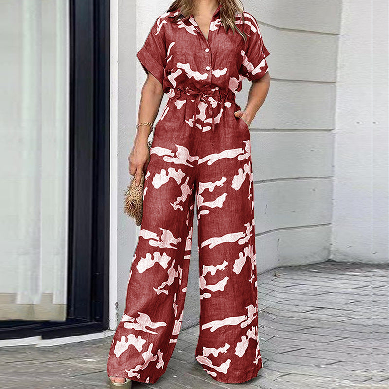 Plus Size Women Clothes Autumn Short Sleeved Jumpsuit - Wild Amber Fashion