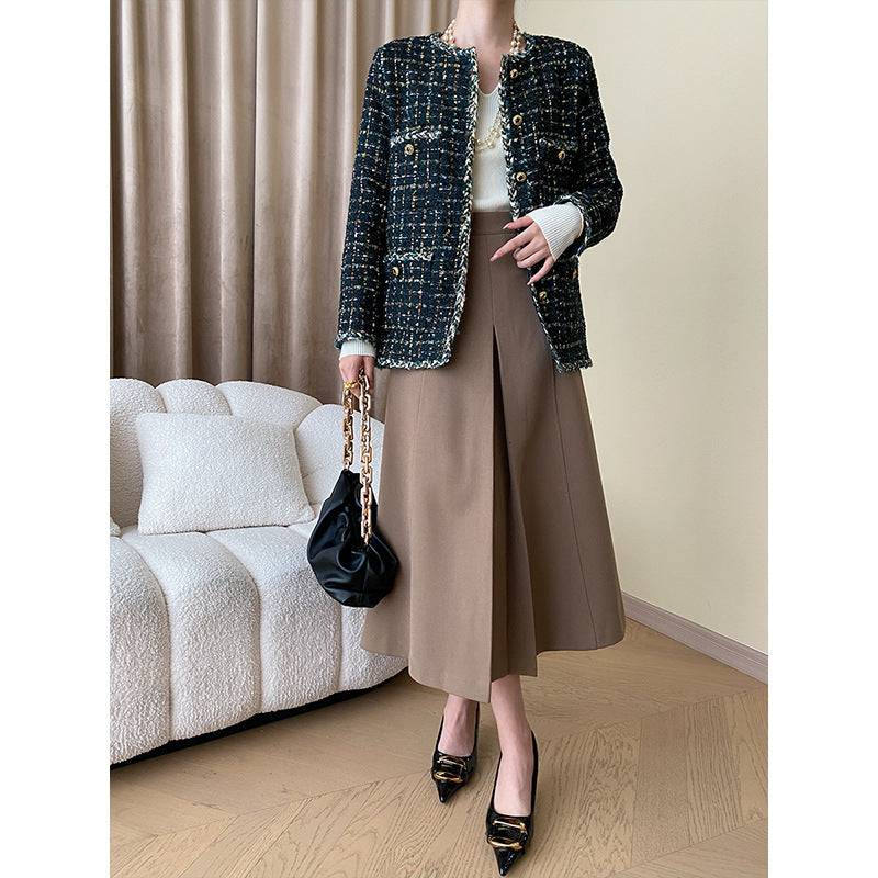 High Rise Woolen Skirt with Non-Ironing Feature  S Brown 